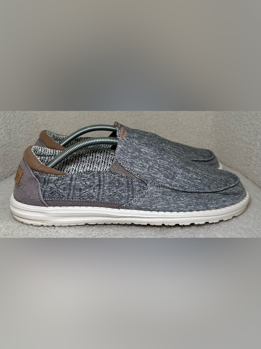 Hey‎ Dude Wally Slip On Loafers Gray Tan White Canvas Comfort Casual Summer 13